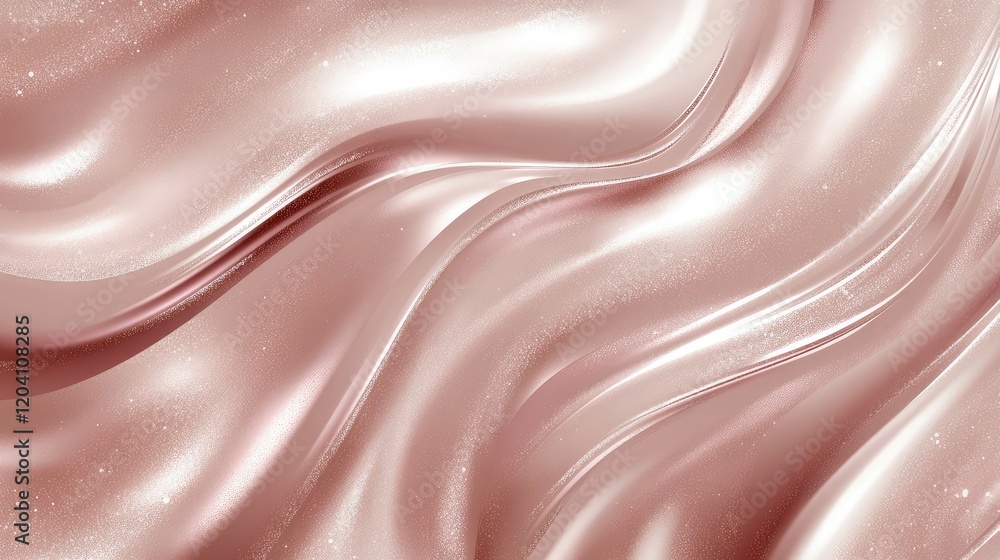 Poster rose gold satin fabric texture with smooth flowing waves and shimmering sparkles suitable for backgr