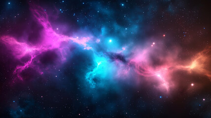 vibrant nebula with swirling pink and blue gases in starry space background creates mesmerizing cosmic scene. colors blend beautifully, evoking sense of wonder and mystery