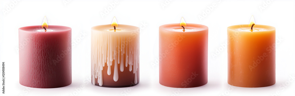 Poster melting candles in various colors create warm and inviting atmosphere. soft glow of flames enhances 