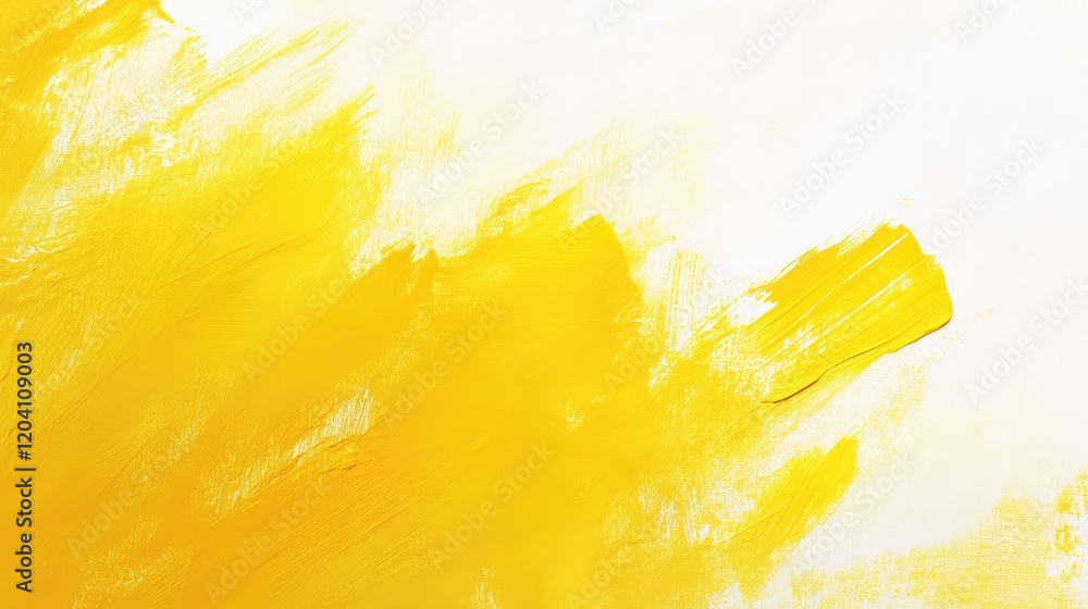 Poster yellow abstract paint strokes on white background with ample copy space for text or design elements