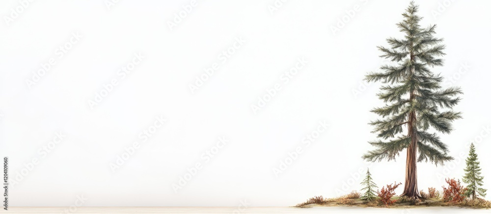 Aufkleber lone pine tree on a white background with fall foliage and clear copy space for text placement