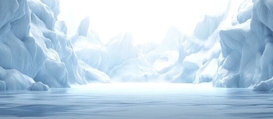 Obraz premium Glacial landscape with icebergs and frozen water under bright ambient light with Copy Space for text placement.