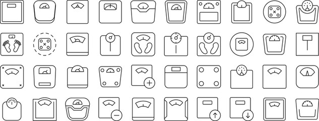 Floor Scale Thin Line Icon Set. Outline Signs for Graphic and Web Design, Apps, Adverts, Various Cards