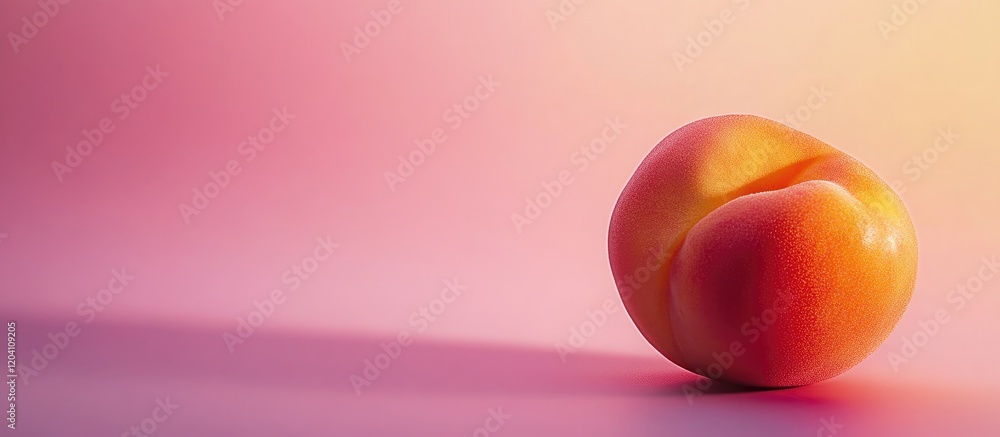 Poster fresh ripe peach on a smooth gradient background with soft lighting and copy space for text placemen