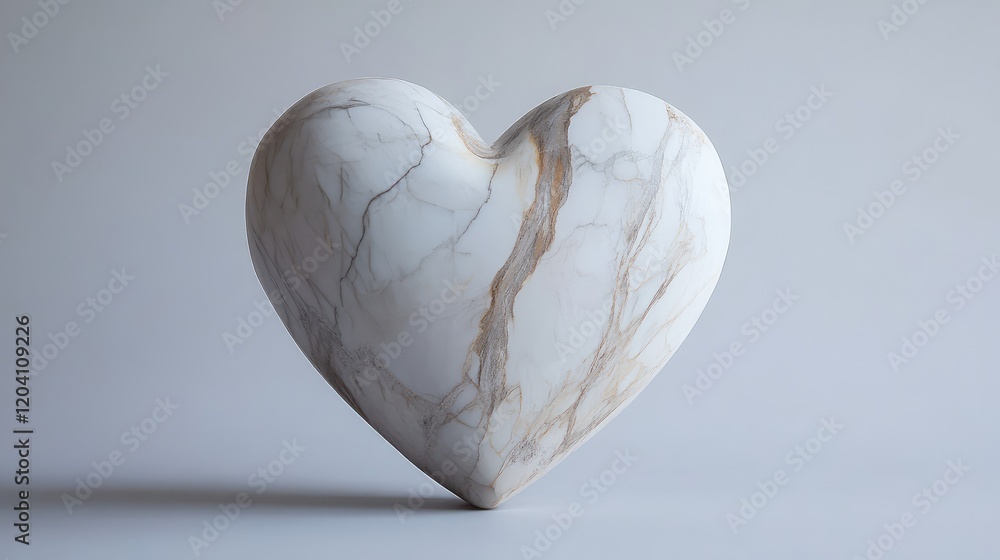 Poster marble heart sculpture with elegant veins on a neutral background featuring ample copy space for tex