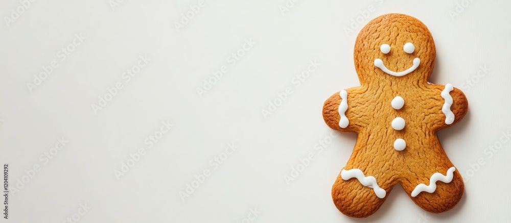 Poster gingerbread man cookie on a light background with copy space for text placement