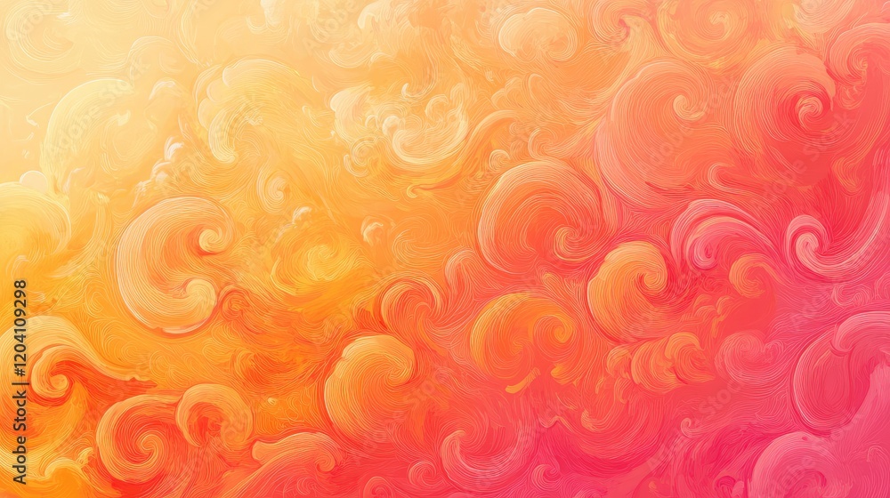 Poster abstract swirling patterns in warm gradient colors of orange and pink with soft textures and copy sp