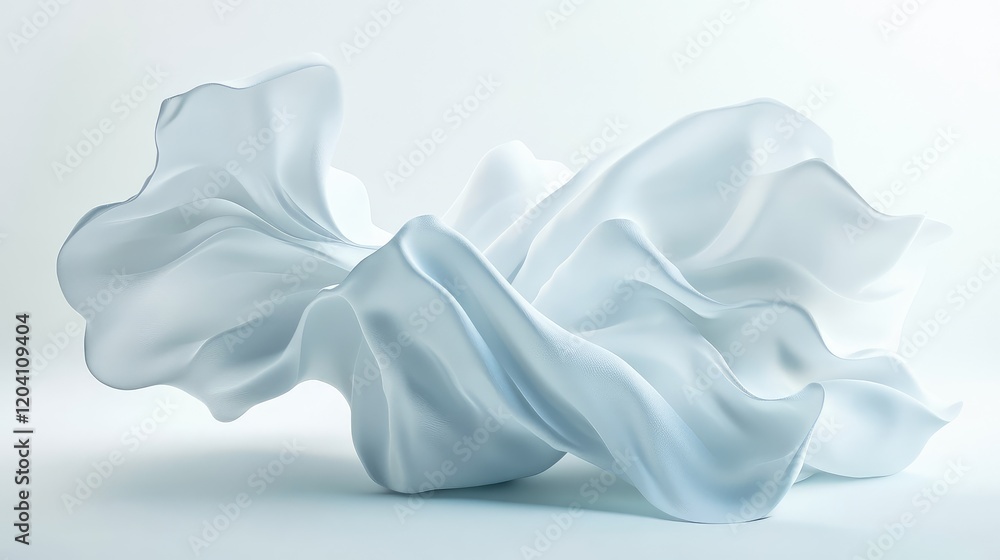 Poster abstract white textile draping sculpture with elegant flowing folds on light background copy space