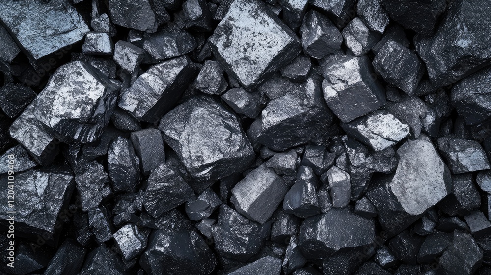 Poster black coal rock texture background with various sizes of coal pieces arranged neatly copy space