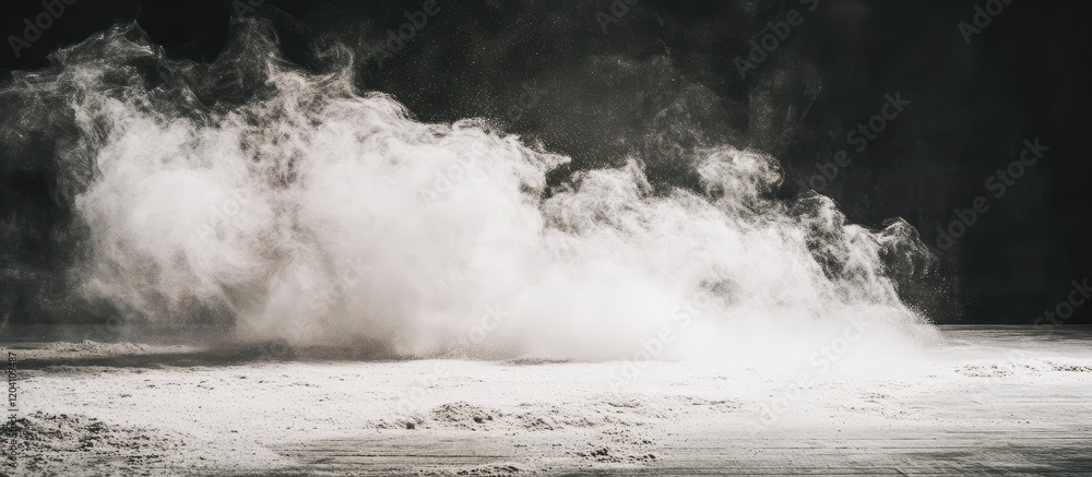 Poster white smoke or mist rising from a solid surface against a dark background with copy space for text p