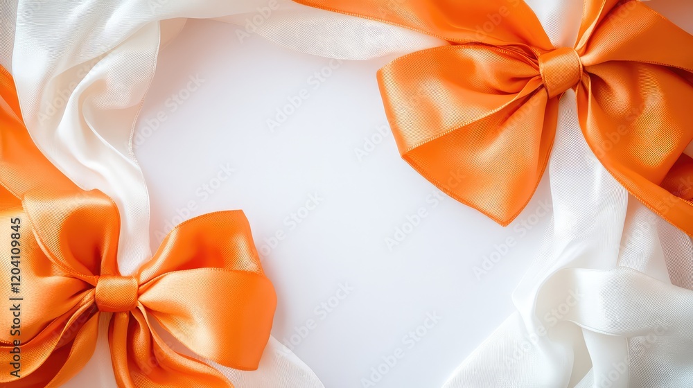 Poster orange satin ribbons arranged on a light background with copy space for text or design elements
