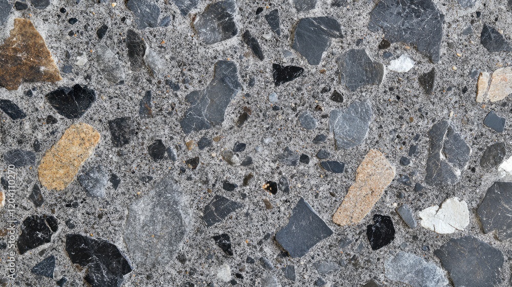 Poster gray speckled stone texture with various mineral aggregates and copy space for design use
