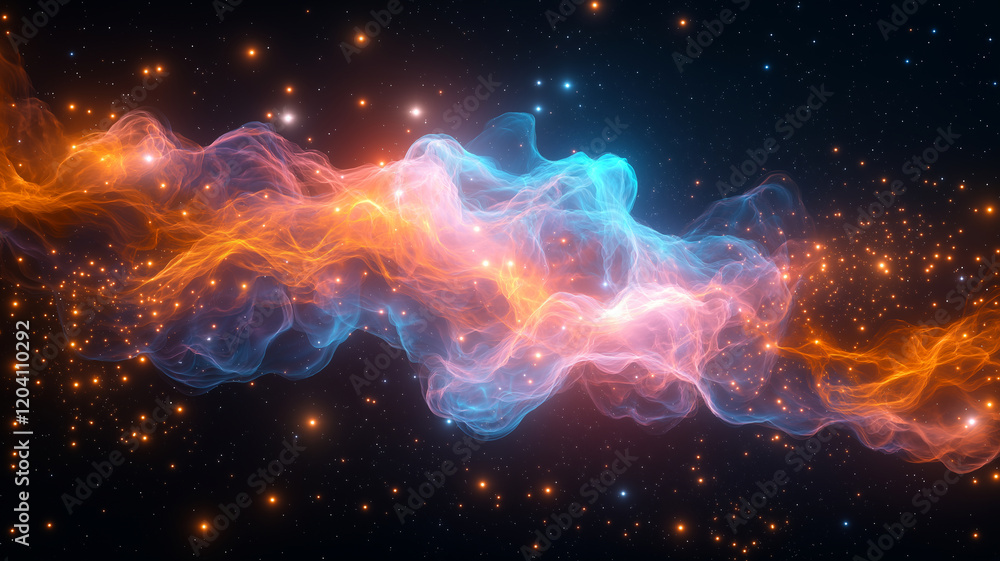 Poster vibrant abstract background of space featuring colorful nebulae and twinkling stars, creating mesmer
