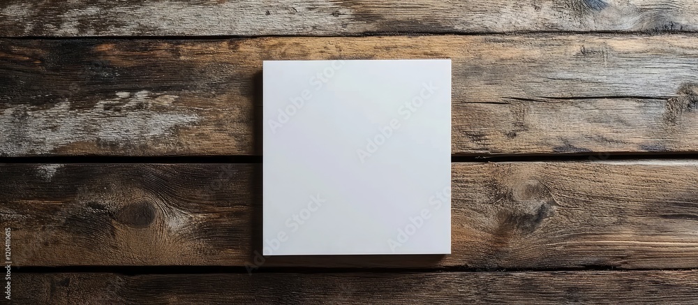 Aufkleber blank canvas on rustic wooden background with copy space for artwork or design projects.
