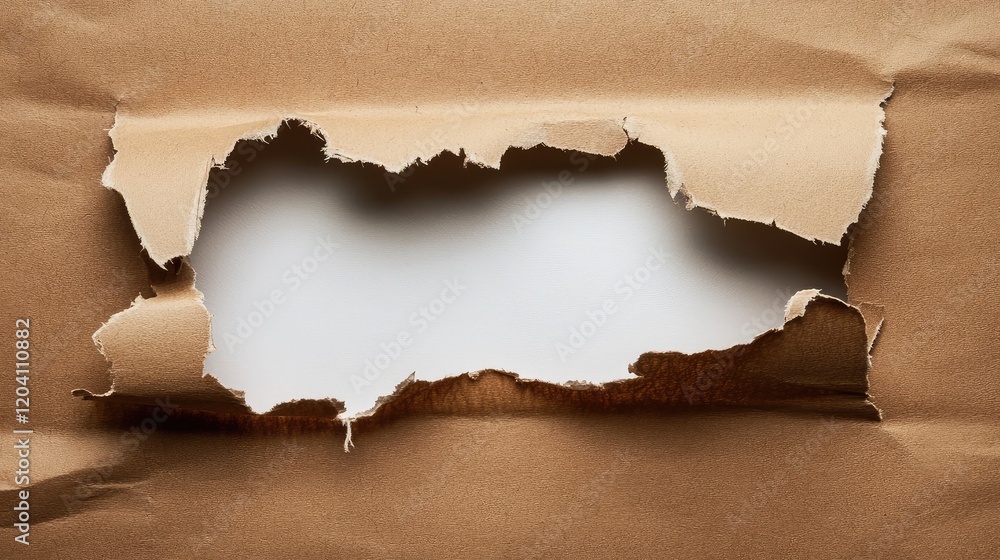Aufkleber torn brown paper with a blank space in the center for text placement copy space