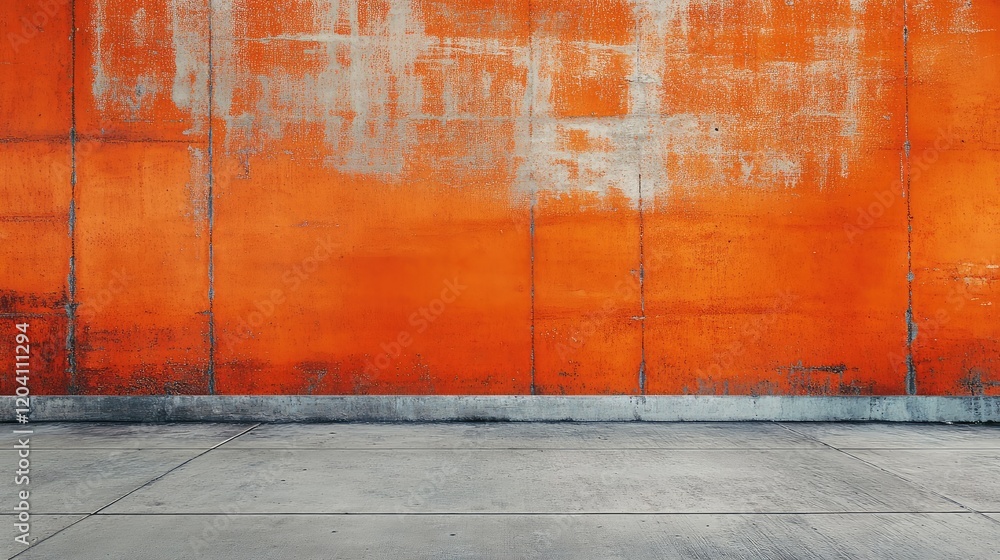 Poster textured orange concrete wall with rough surface and empty floor area suitable for backgrounds or de