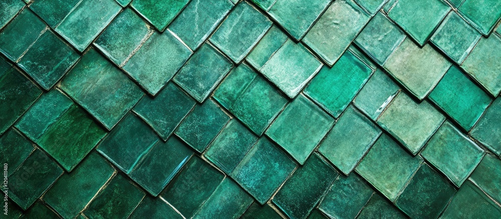 Aufkleber textured green ceramic tile wall with overlapping square patterns and rich color variations copy spa
