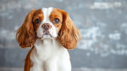 Cavalier King Charles Spaniel portrait with soft background and copy space for text