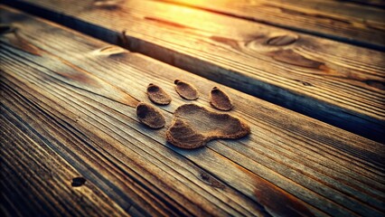 Vintage Sepia Photo of a Cute Cat Paw Print on Dusty Wooden Surface