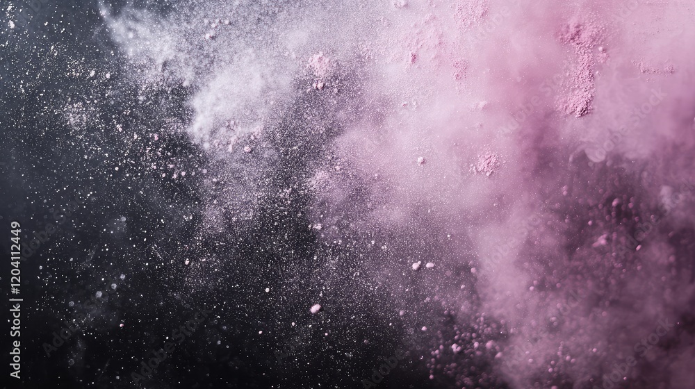 Poster pink powder explosion on dark background with fine particles and dust. copy space available for text