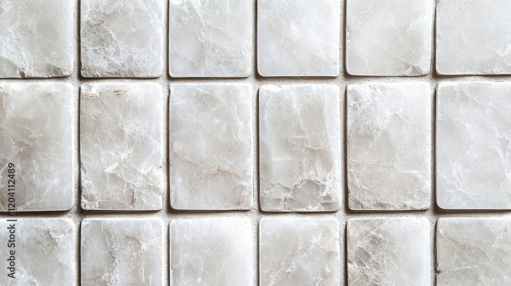 Poster textured white marble tile background with a grid pattern featuring natural veining and variations, 