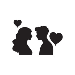 Man and Woman Silhouette Vector Illustration Gazing at Each Other Depicting a Couple in Love with Romantic and Emotional Connection, Couple Silhouette, Man and Woman Love Symbol