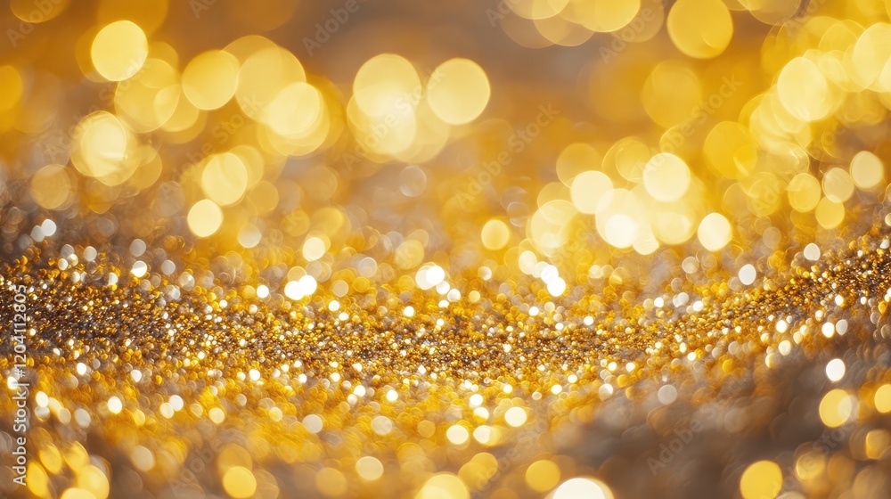 Poster golden glittering bokeh background with blurred lights and shimmer copy space for text or design ele