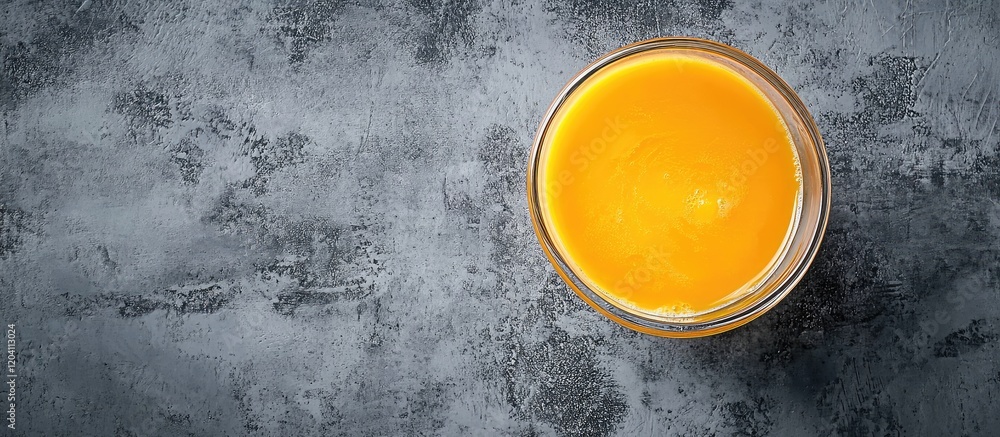 Canvas Prints Freshly squeezed orange juice in a clear glass on a textured gray background with copy space for text