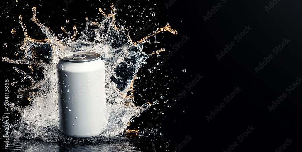 Aufkleber white can surrounded by dynamic splash of water, creating energetic and refreshing scene. contrast a