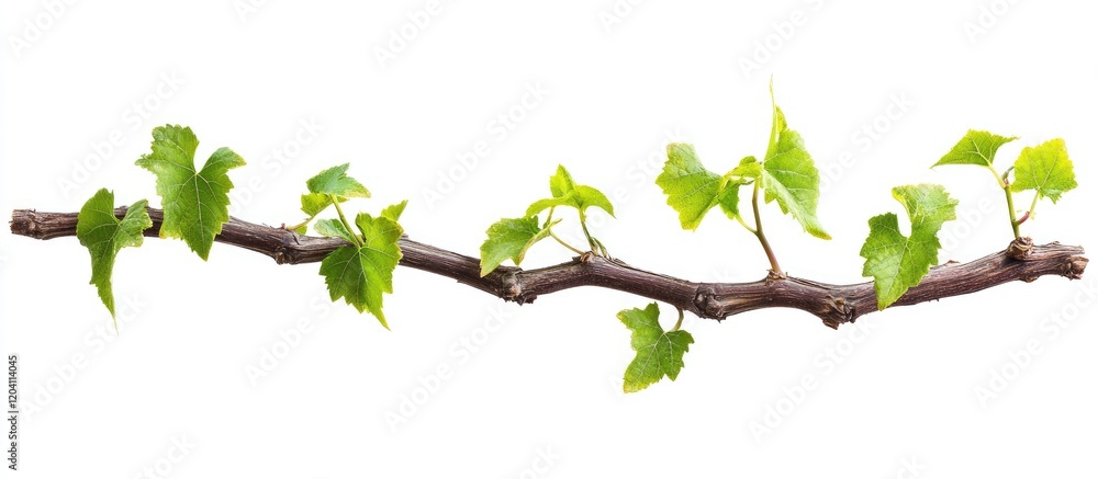 Aufkleber green ivy leaves on a thin branch with white background and copy space for text insertion
