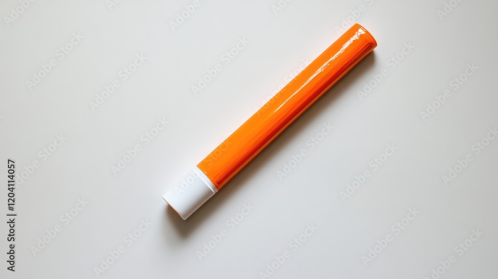 Poster orange adhesive glue stick on a light beige background with ample copy space for text placement