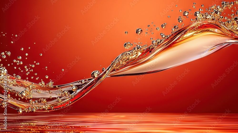 Poster red and orange background with water splashing at the top and bottom