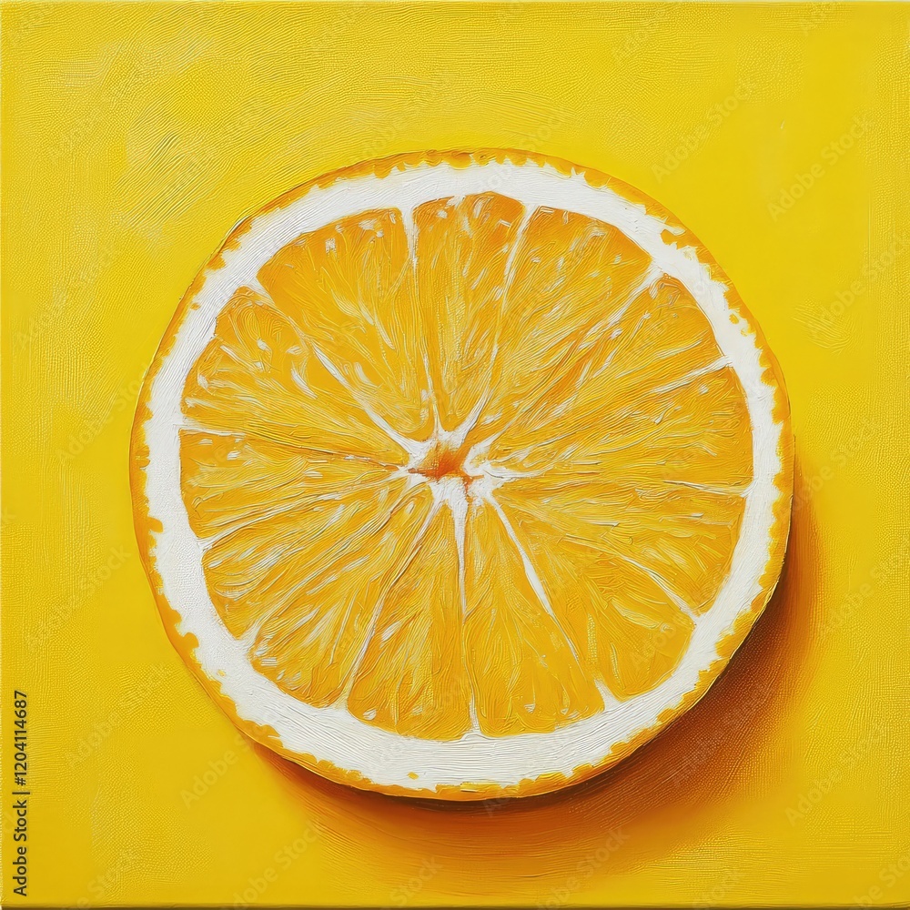 Poster freshly sliced lemon half on a vibrant yellow background with copy space for text placement.