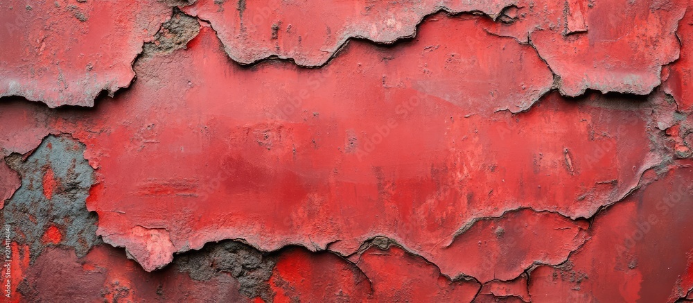 Aufkleber red peeling paint texture with rough surface and visible cracks copy space