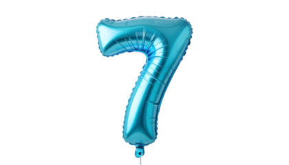 Shiny blue number seven foil balloon.