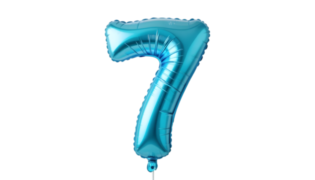 Shiny blue number seven foil balloon.