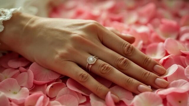 Beautiful and gentle hand of the bride with a wedding ring