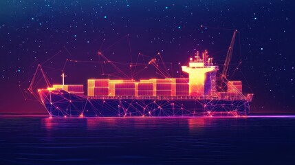 Obraz premium Container ship at sea, network icon animation Triadic Color Scheme