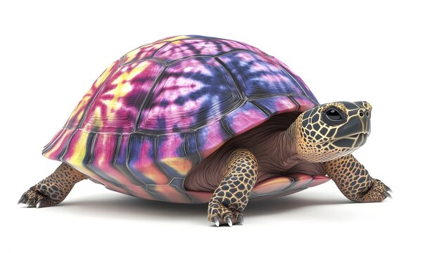 Colorful tie-dye patterned turtle shell.