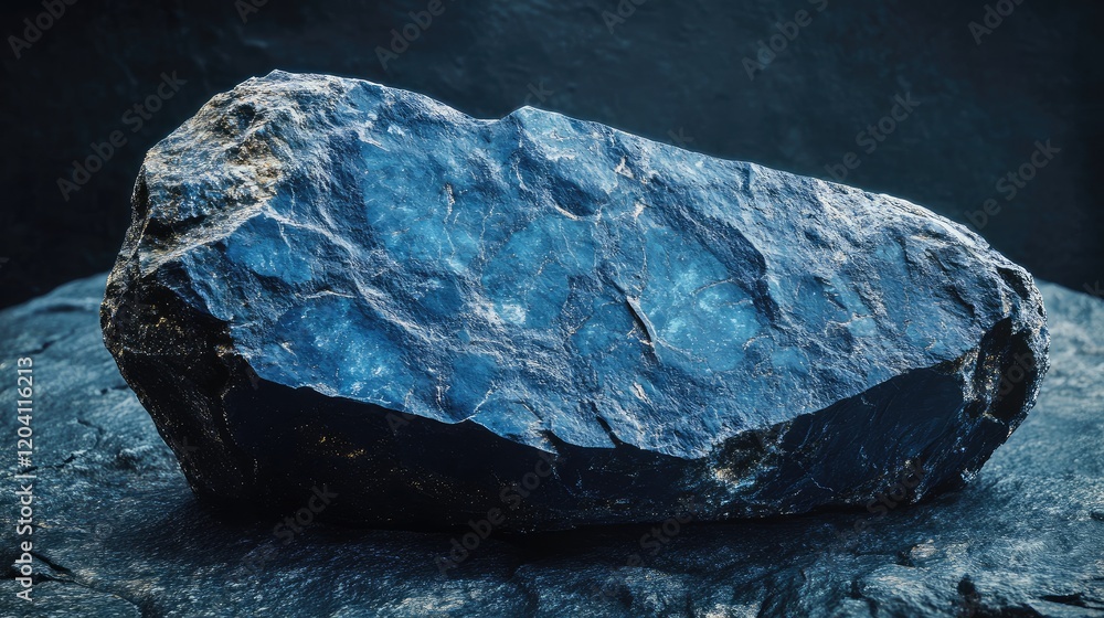 Aufkleber blue mineral rock with crystalline texture on a dark background showcasing detailed surface features