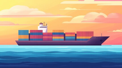 Obraz premium Container ship at sea, network icon animation Triadic Color Scheme