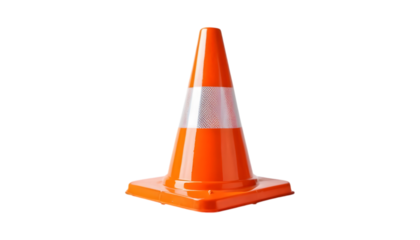 Single orange traffic cone with white stripe.