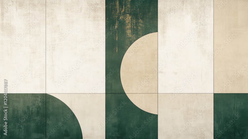 Aufkleber geometric abstract wall art with green and beige color blocks and circles textured background copy s
