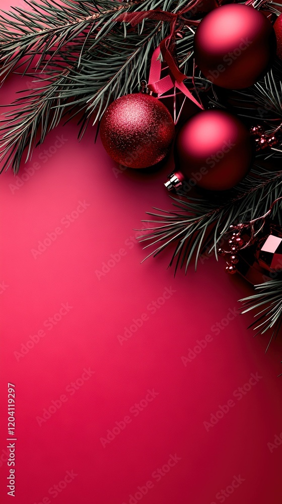 Poster a red christmas tree with ornaments and space for text or image