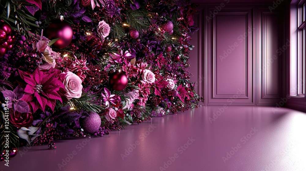 Poster a room adorned with vibrant flowers on the wall and an array of decorative elements behind it