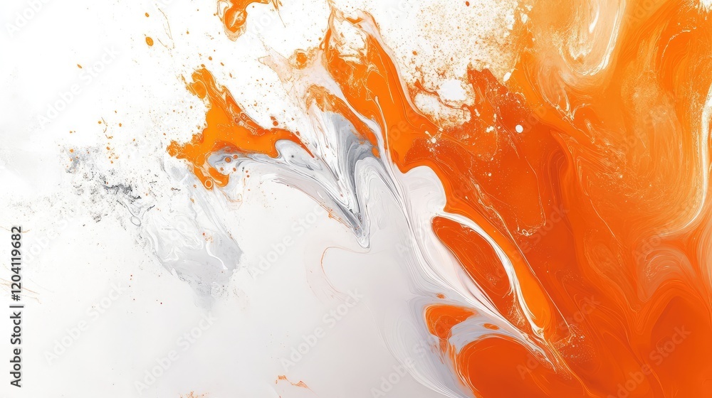 Poster abstract orange and white fluid art with dynamic swirls and textures ideal for backgrounds with copy
