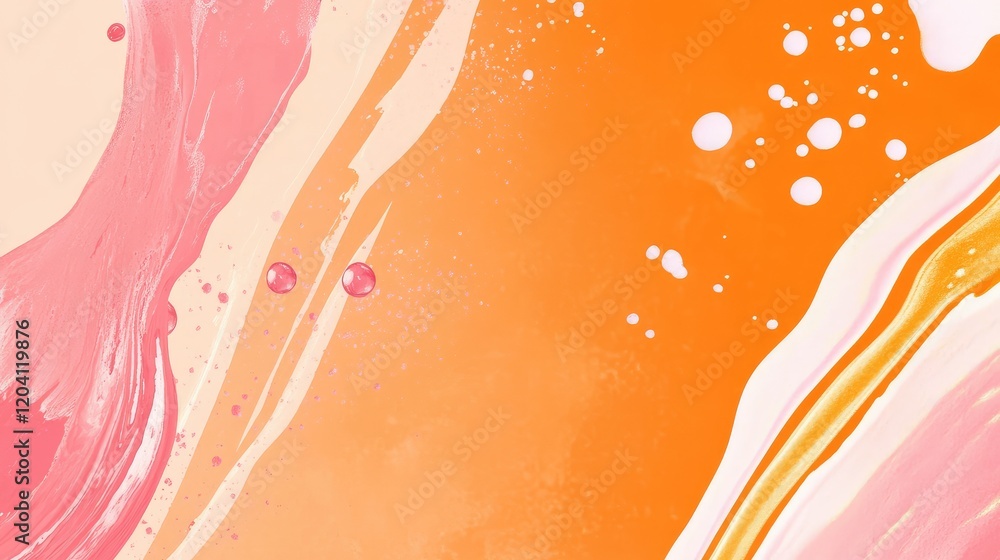Poster abstract colorful background with pink orange and cream swirls and textures featuring bubbles and co
