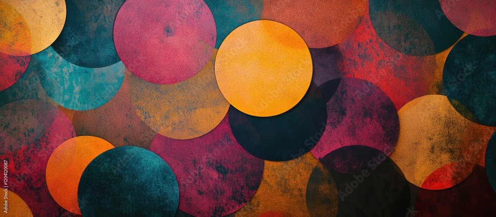 Poster colorful abstract circles pattern with rich textures suitable for background use with copy space