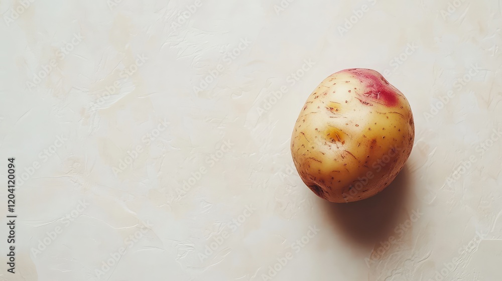Aufkleber fresh unpeeled potato on a light textured background with copy space for text placement