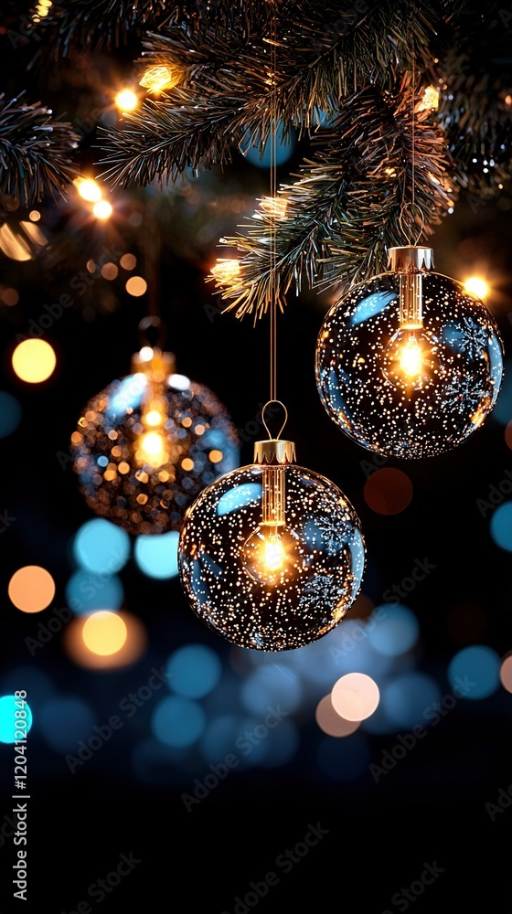Aufkleber three clear lights dangling from a christmas tree against a hazy background while the lights in the 